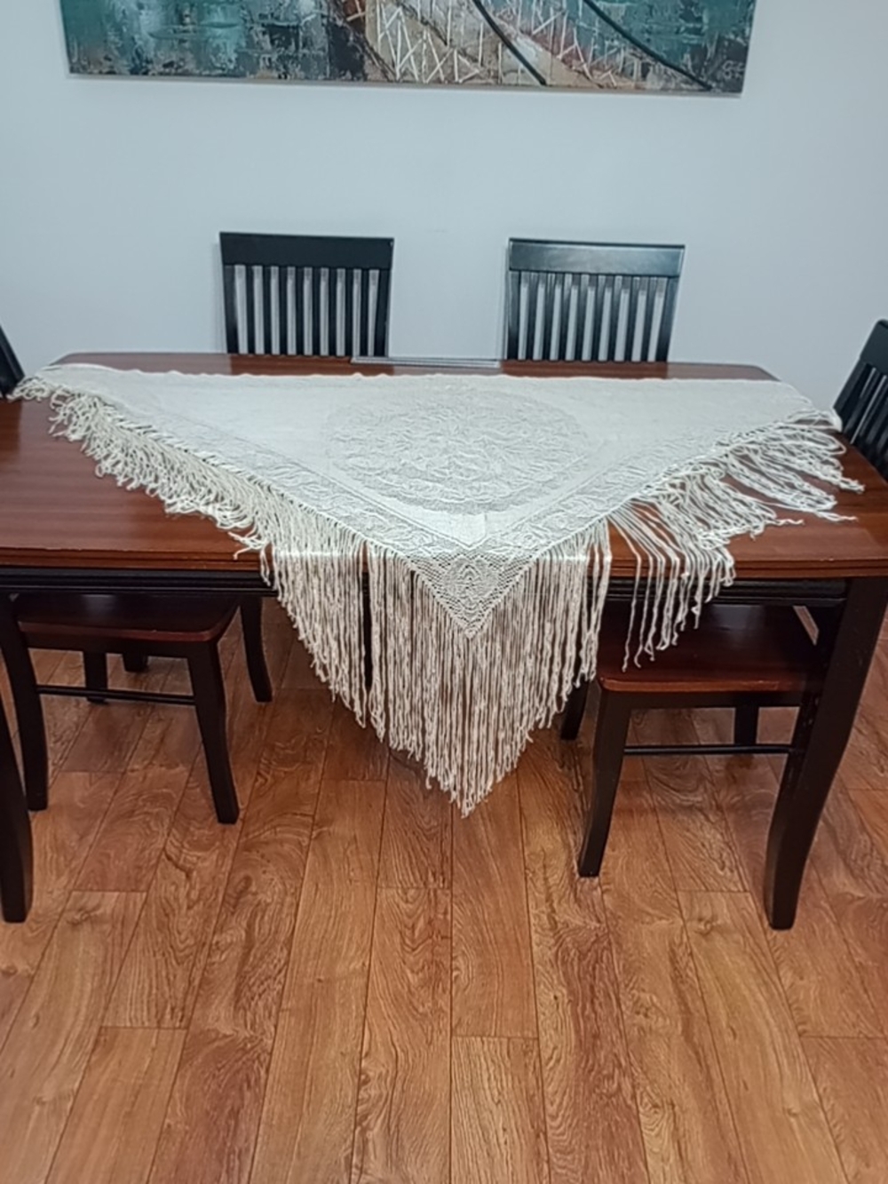 Cream Boho Fringe Scarf Wrap - Lightweight Triangle Shawl